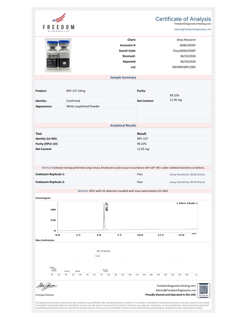 Freedom Diagnostics Certificate of Analysis — BPC-157 10 mg